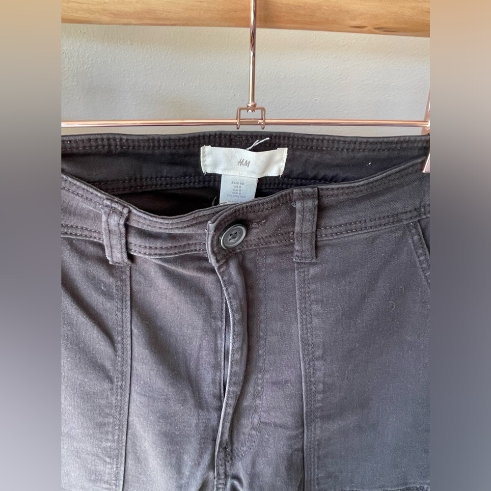 H&M Black Straight Leg Twill Cotton Carpenter Cargo Casual Pants 8 - Picture 5 of 7